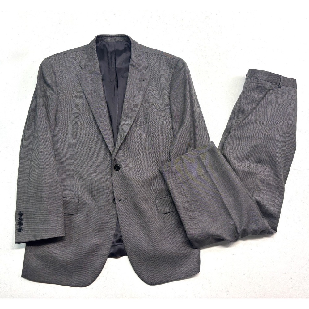Joseph Abboud 44R 34x28 Slim Gray Micro Check 2pc Pant Suit All Season Wool USA